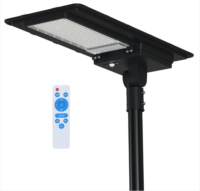 Lámpara Solar de Calle LED de 80W con Panel Integrado de 42W, 17.5V y Sensor de Movimiento, 6000K Blanco Frío, 140x70 Grados, Con Batería de Litio 153.6Wh, 17.5V, IP65, Negra, 172.5Lm/W