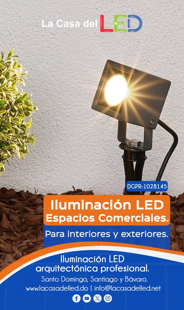 Reflector COB LED, 6.5W, 3000K Blanco Cálido, 100-265Vac, IP65, 30 Grados, Dimensiones: 65x65x100mm, Gris Oscuro, Material: Aluminio