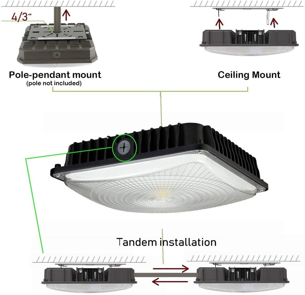 Lámpara Canopy LED SMD, 40W / 60W / 80W, Múltiple CCT WW 3000K / NW 4000K / CW 6000K, 100-277Vac, 120 Grados, IP65