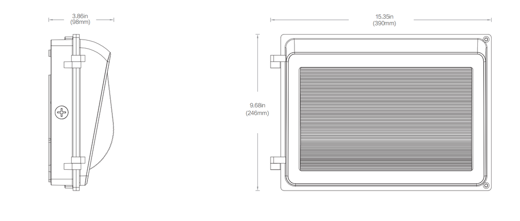 Lámpara Wall Pack LED SMD, 30W / 40W / 60W, Múltiple CCT WW 3000K / NW 4000K / 5000K, 100-277Vac, Type IV, IP65