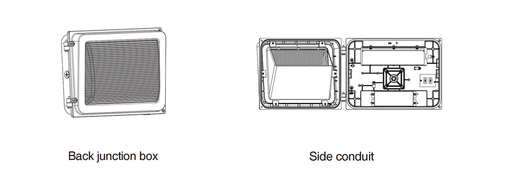 Lámpara Wall Pack LED SMD, 30W / 40W / 60W, Múltiple CCT WW 3000K / NW 4000K / 5000K, 100-277Vac, Type IV, IP65