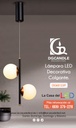 Lámpara LED Decorativa Colgante, DG60123P, 16W, 4000K Blanco Natural, 85-265Vac, Dimensiones: 285x130x1500mm, IP20, Negra con dorado