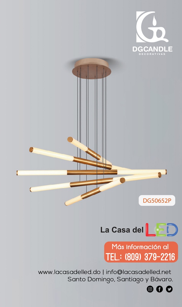 Lámpara LED Decorativa Colgante, DG50652P, 72W, 4000K Blanco Natural, 85-265Vac, Dimensiones: 900x900x1500mm, IP20, Dorado
