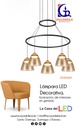 Lámpara LED Decorativa Colgante, DG50366P, 40W, 3000K Blanco Cálido, 85-265Vac, Dimensiones: 600x600x1500mm, IP20, Negro con dorado
