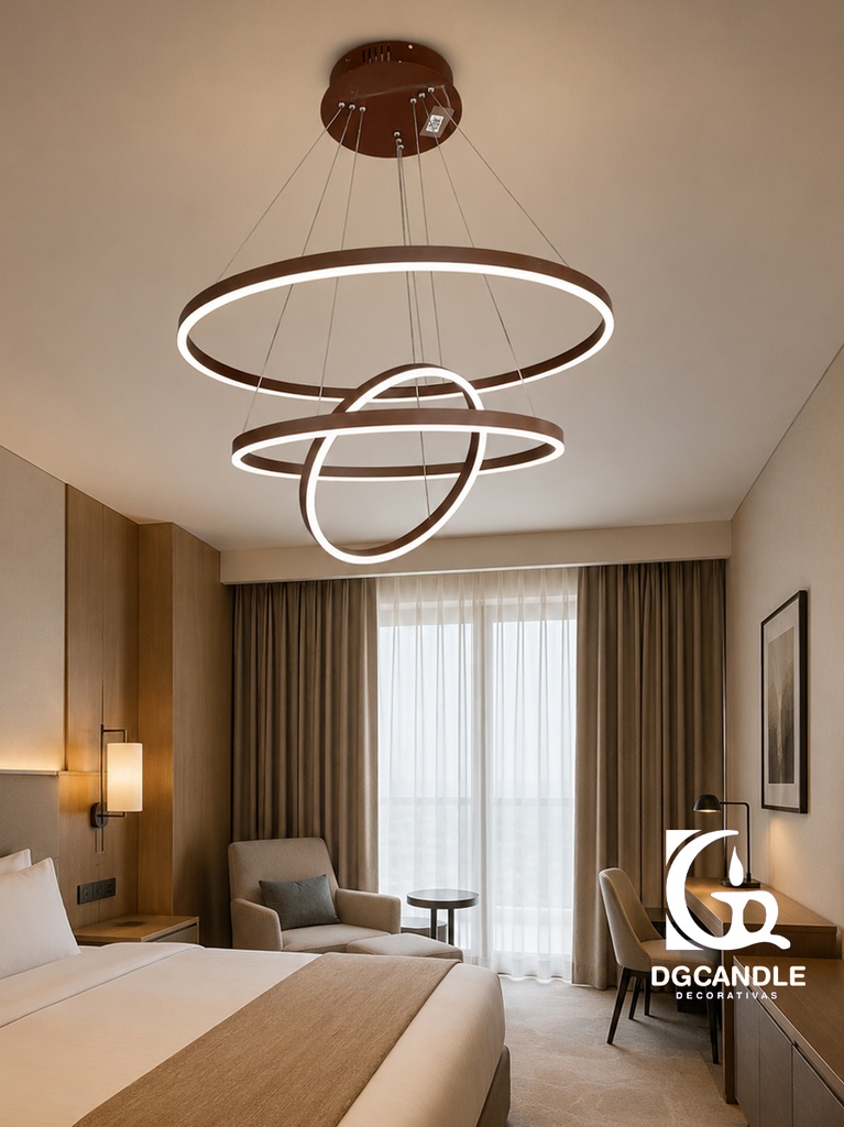 Lámpara LED Decorativa Colgante, DG60774P, 162W, 4000K Blanco Natural, 85-265Vac, Dimensiones: Φ(400+600+800)x1200mm, IP20, Marrón