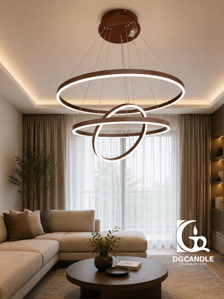 Lámpara LED Decorativa Colgante, DG60774P, 162W, 4000K Blanco Natural, 85-265Vac, Dimensiones: Φ(400+600+800)x1200mm, IP20, Marrón