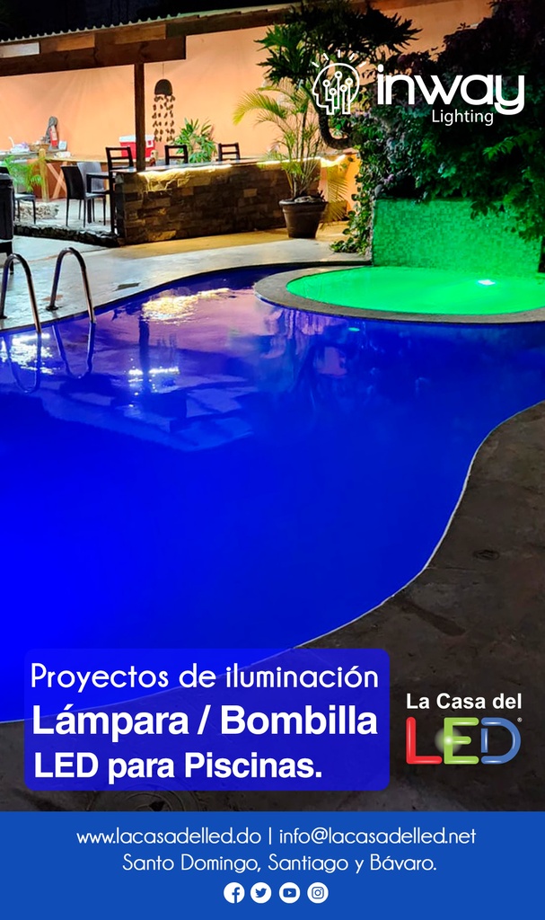 Bombilla p/Lámpara de Piscina LED, PAR56, 25W, RGB, 12Vac, Base: UW, No incluye control, No tiene memoria interna, IP68