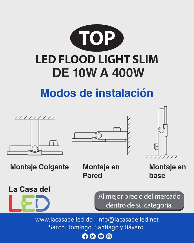 Reflector SMD TOP, 20W, 3000K Blanco Cálido, 100-265Vac, IP65, 90 Grados, Negra, Dimensiones: 140x100x25mm