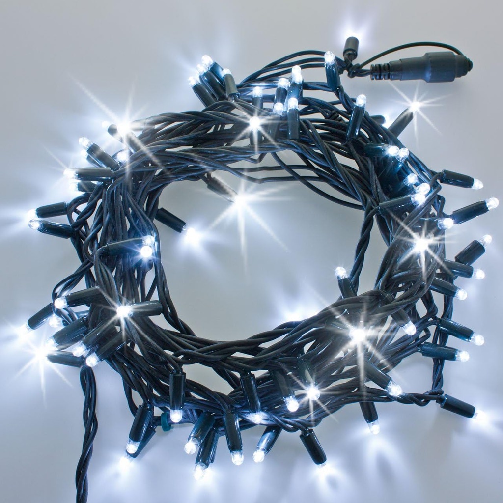 Extensión Navideña LED p/Exterior, 8W, 1,275Lm, 6000K Blanco Frio, 150LED/10Metros, 110Vac, Con cable verde de cobre 3xφ0.23mm2, IP65