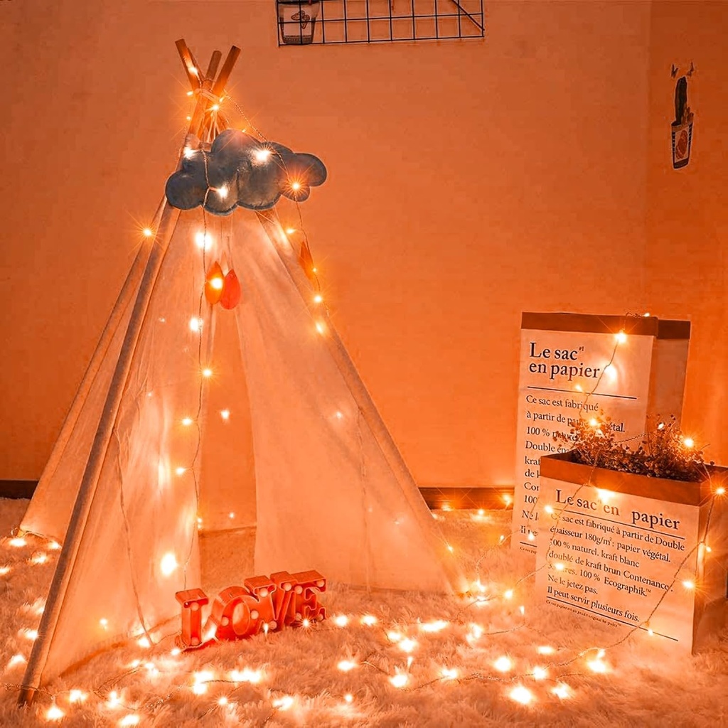 Extensión Navideña LED p/Exterior, 8W, 1700Lm, Orange, 200LED/10Metros, 110Vac, Con cable clear de cobre 3xφ0.2mm2, IP44