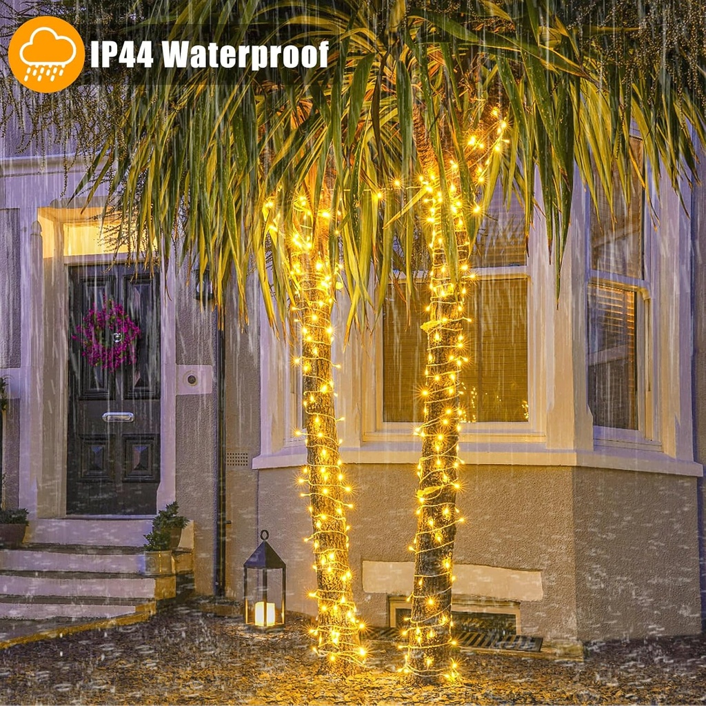 Extensión Navideña LED p/Exterior, 8W, 1,275Lm, 2700K Blanco Cálido, 150LED/10Metros, 110Vac, Con cable clear de cobre 3xφ0.23mm2, IP65