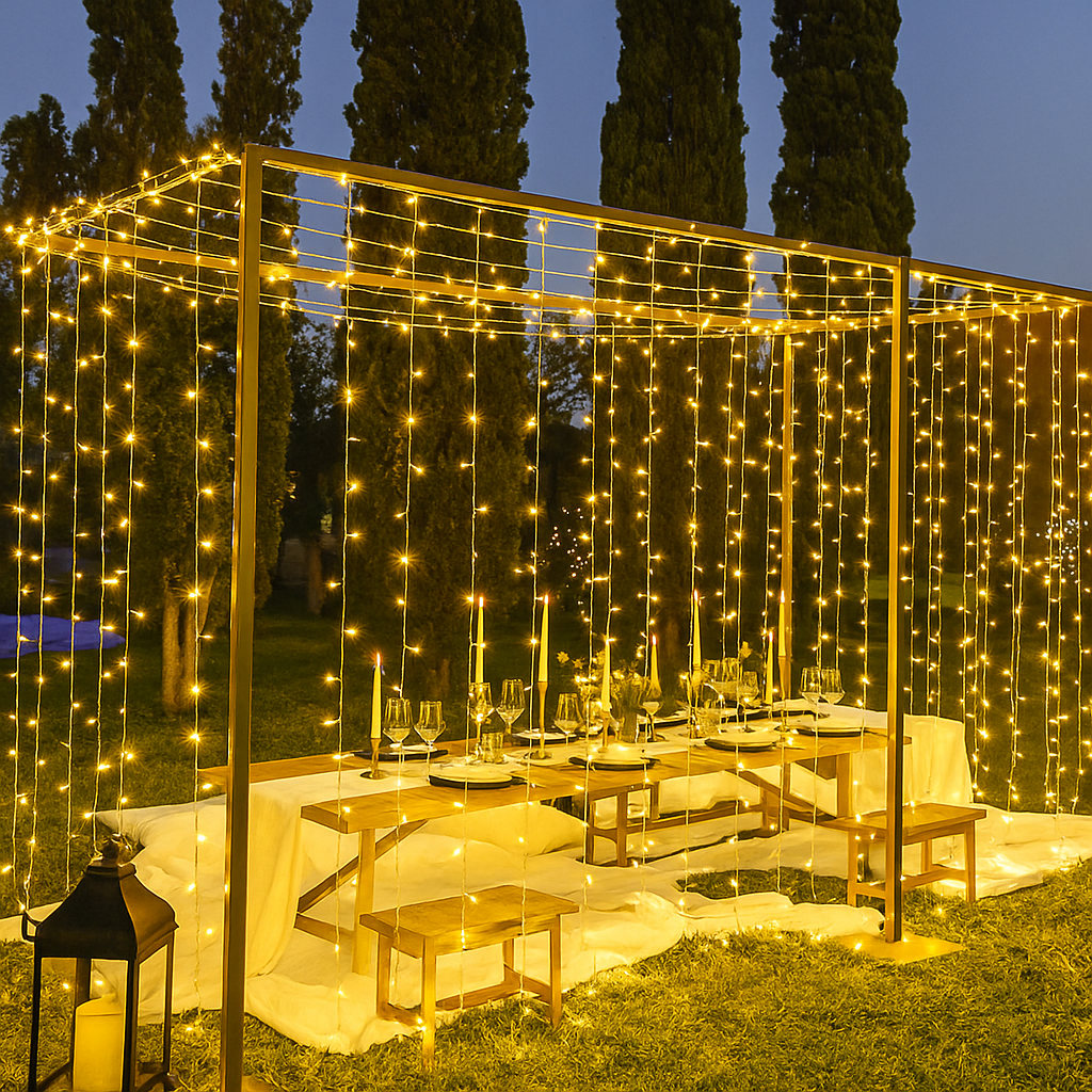 Extensión Navideña LED p/Exterior, 8W, 1,275Lm, 2700K Blanco Cálido, 150LED/10Metros, 110Vac, Con cable clear de cobre 3xφ0.23mm2, IP65