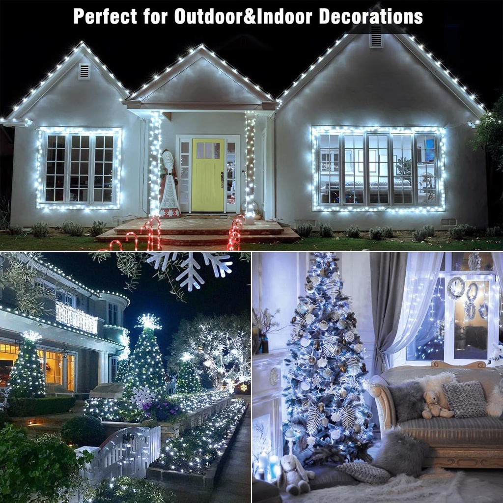 Extensión Navideña LED p/Exterior, 8W, 1,275Lm, 6000K Blanco Frio, 150LED/10Metros, 110Vac, Con cable clear de cobre 3xφ0.23mm2, IP65