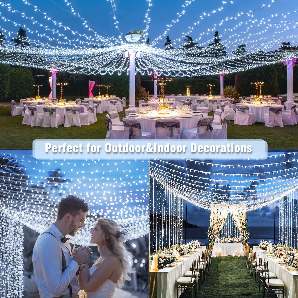 Extensión Navideña LED p/Exterior, 8W, 1,275Lm, 6000K Blanco Frio, 150LED/10Metros, 110Vac, Con cable clear de cobre 3xφ0.23mm2, IP65