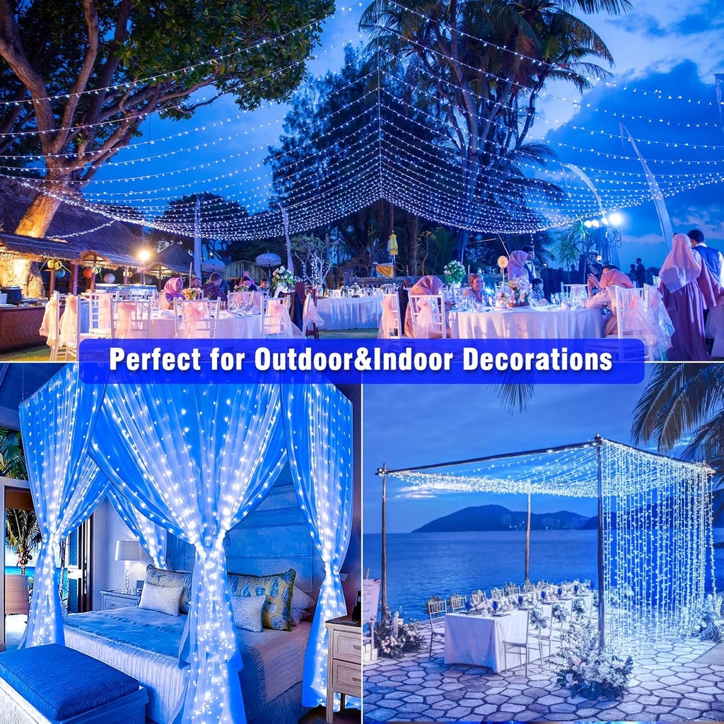 Extensión Navideña LED p/Exterior, 8W, 1,275Lm, Azul, 150LED/10Metros, 110Vac, Con cable clear de cobre 3xφ0.23mm2, IP65