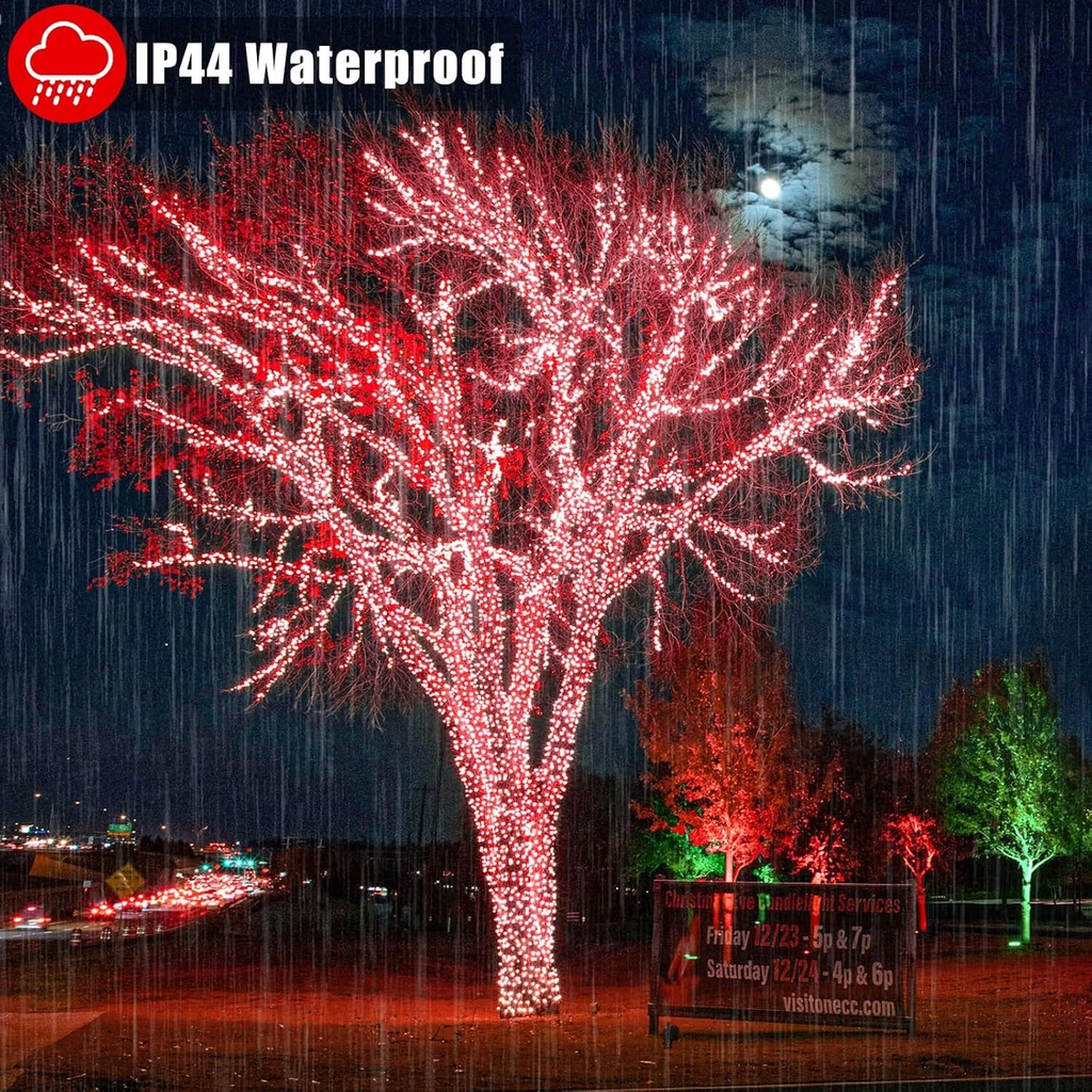 Extensión Navideña LED p/Exterior, 8W, 1,275Lm, Roja, 150LED/10Metros, 110Vac, Con cable clear de cobre 3xφ0.23mm2, IP65