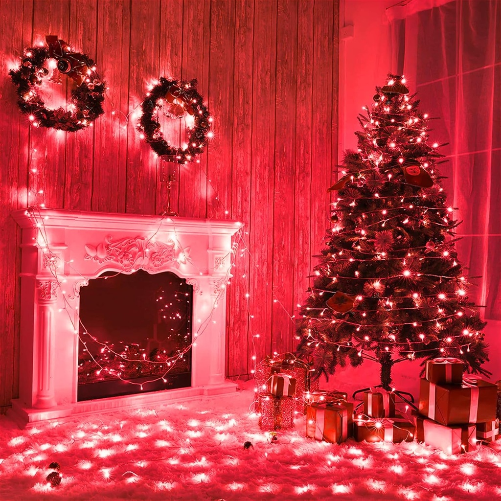 Extensión Navideña LED p/Exterior, 8W, 1700Lm, Roja, 200LED/10Metros, 110Vac, Con cable clear de cobre 3xφ0.2mm2, IP44