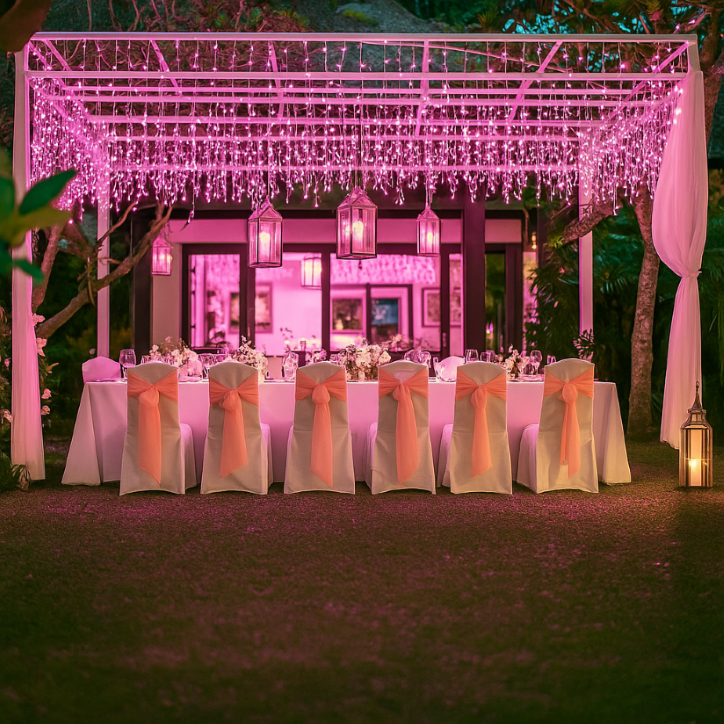 Extensión Navideña LED p/Exterior, 8W, 1700Lm, Rosado, 200LED/10Metros, 110Vac, Con cable clear de cobre 3xφ0.2mm2, IP44