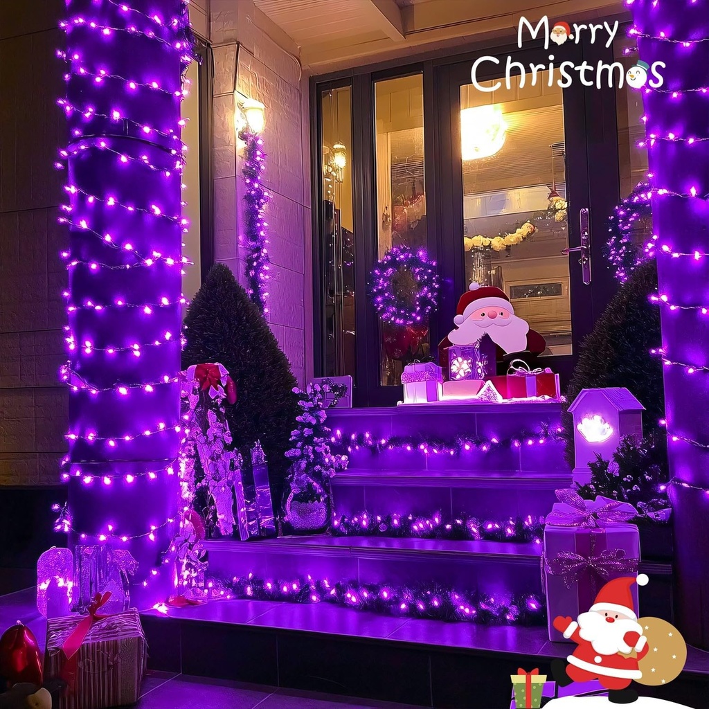 Extensión Navideña LED p/Exterior, 8W, 1700Lm, Púrpura, 200LED/10Metros, 110Vac, Con cable clear de cobre 3xφ0.2mm2, IP44