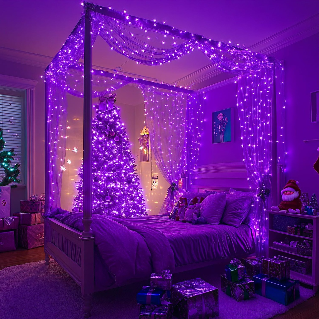 Extensión Navideña LED p/Exterior, 8W, 1700Lm, Púrpura, 200LED/10Metros, 110Vac, Con cable clear de cobre 3xφ0.2mm2, IP44