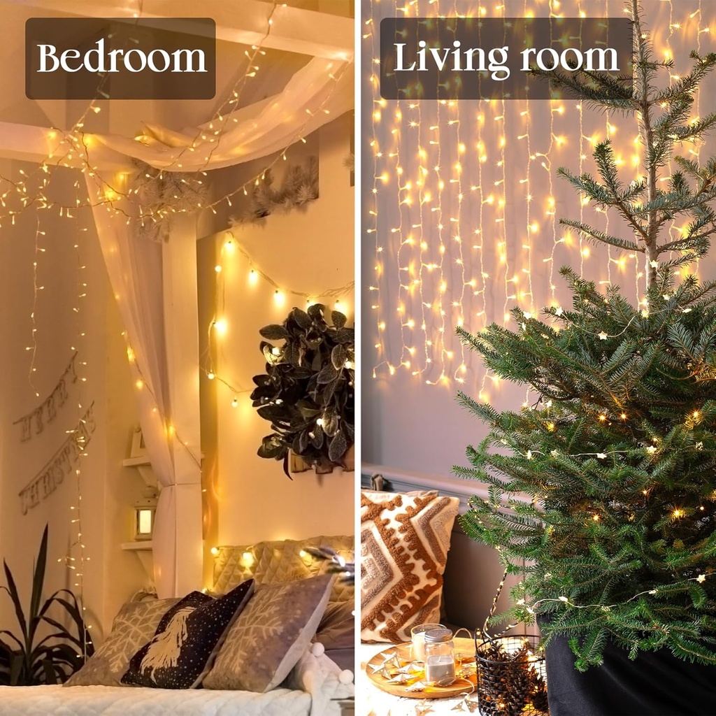 Extensión Navideña LED p/Exterior, 8W, 1700Lm, Gold, 200LED/10Metros, 110Vac, Con cable clear de cobre 3xφ0.2mm2, IP44