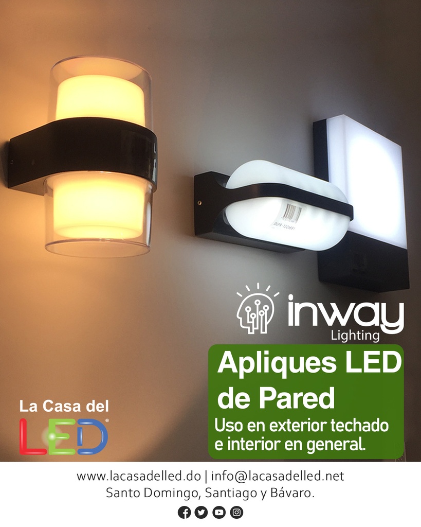 Lámpara LED de Pared (Aplique), DGW-1809, 12W, 6000K Blanco Frío, 85-265Vac, IP60, Negro, 180 Grados, Dimensiones: 260x100x60mm, Material: Aluminio, Uso en exterior techado o interior