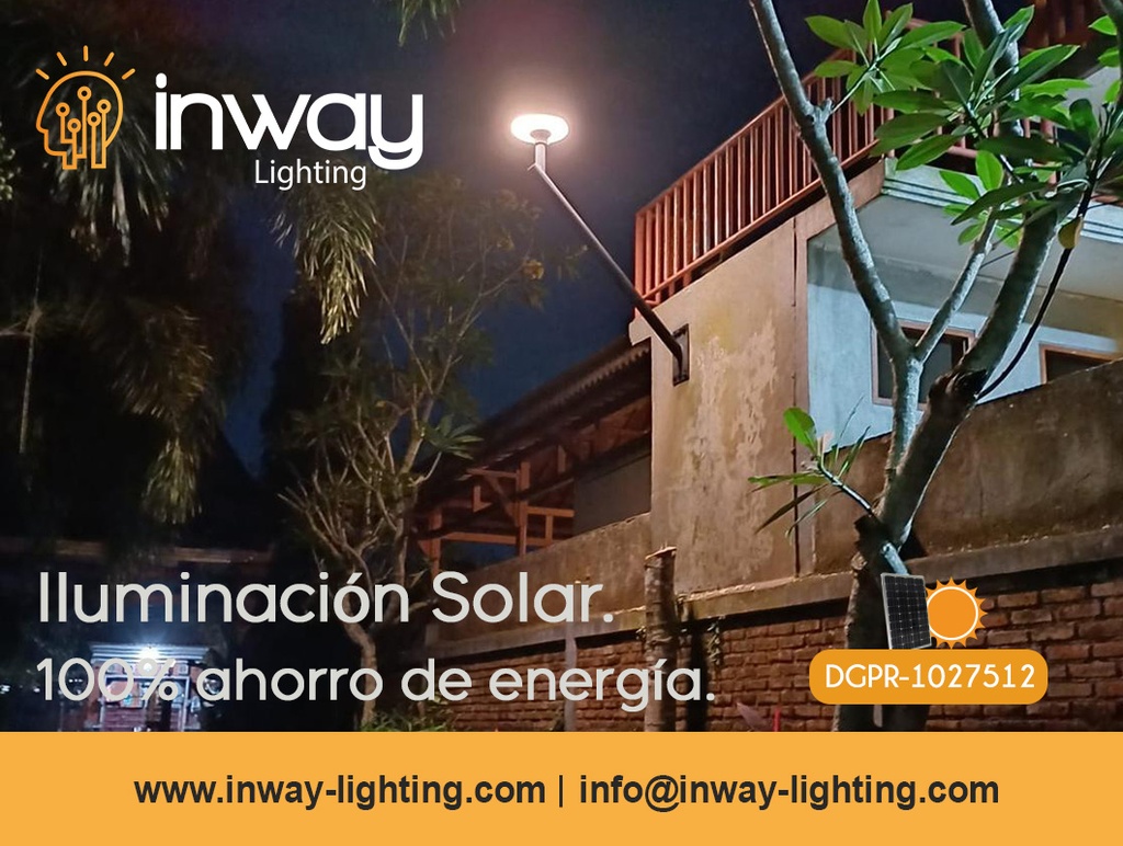 Lámpara Solar Garden Light LED, 20W,  con Panel Integrado de 11.5W, 10V, 4000K Blanco Natural, Con Batería de Litio 38.4Wh, 6.4V, 6000mAh, Base: 50-60mm, IP65, 360 Grados