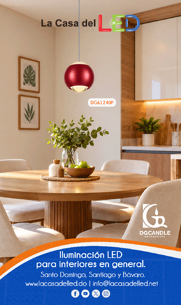 Lámpara LED Decorativa Colgante, DG61240P, 7W, 4000K Blanco Natural, 85-265Vac, Dimensiones: Φ94x1500mm, IP20, Naranja