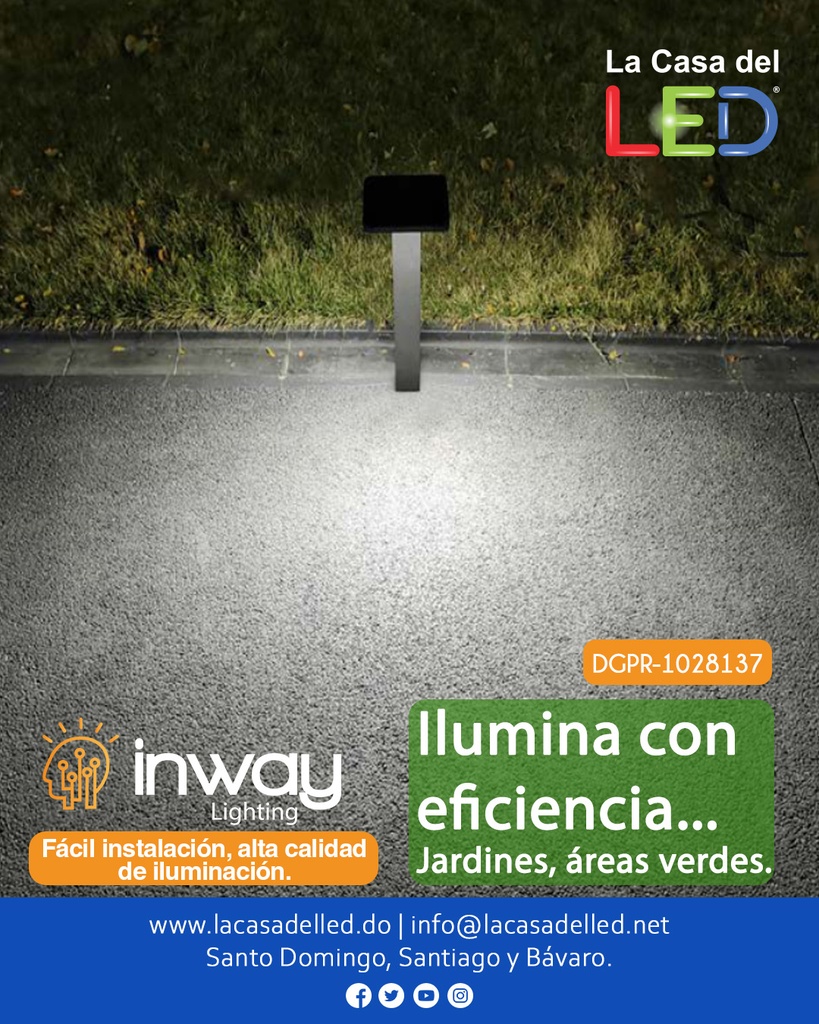 Bolardo LED, 7W, 3000K Blanco Cálido, 100-265Vac, 30x120 Grados Dimensiones: 60x600mm, Material: Aluminio, IP65, Negro