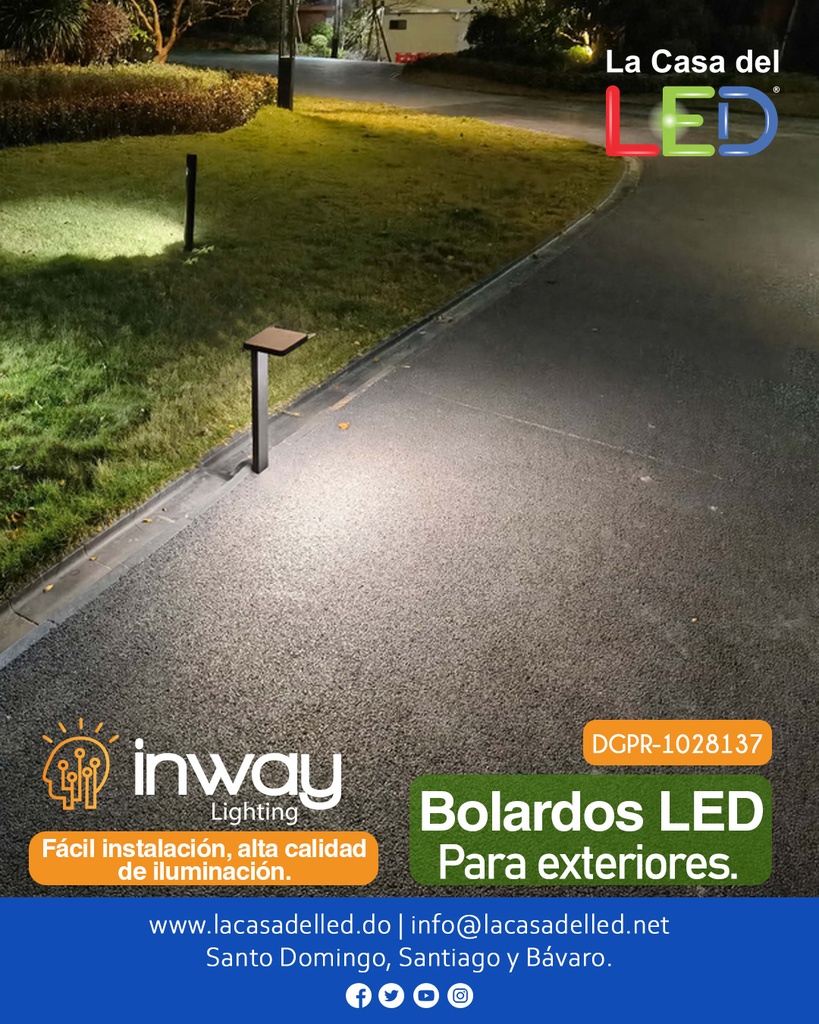 Bolardo LED, 7W, 3000K Blanco Cálido, 100-265Vac, 30x120 Grados Dimensiones: 60x600mm, Material: Aluminio, IP65, Negro