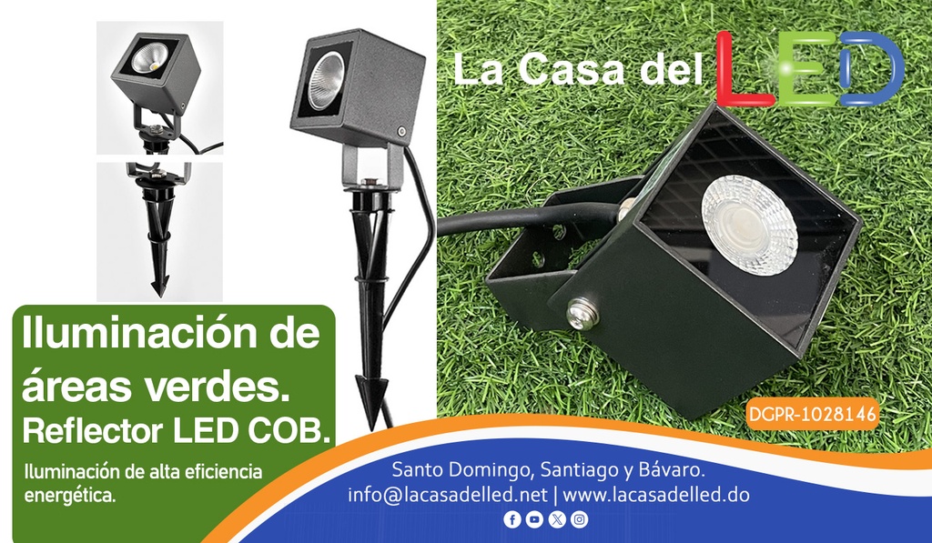 Reflector COB LED, 12.5W, 3000K Blanco Cálido, 100-265Vac, IP65, 30 Grados, Dimensiones: 95x110x135mm, Gris Oscuro, Material: Aluminio