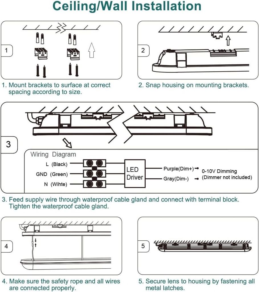 Estanca con Placa Integrada LED, 40W, Múltiple CCT WW 3000K / NW 4000K / CW 6000K, Dimensiones: 1200x70x61mm, Frost, 100-265Vac, IP65, 120 Grados, 110Lm/W