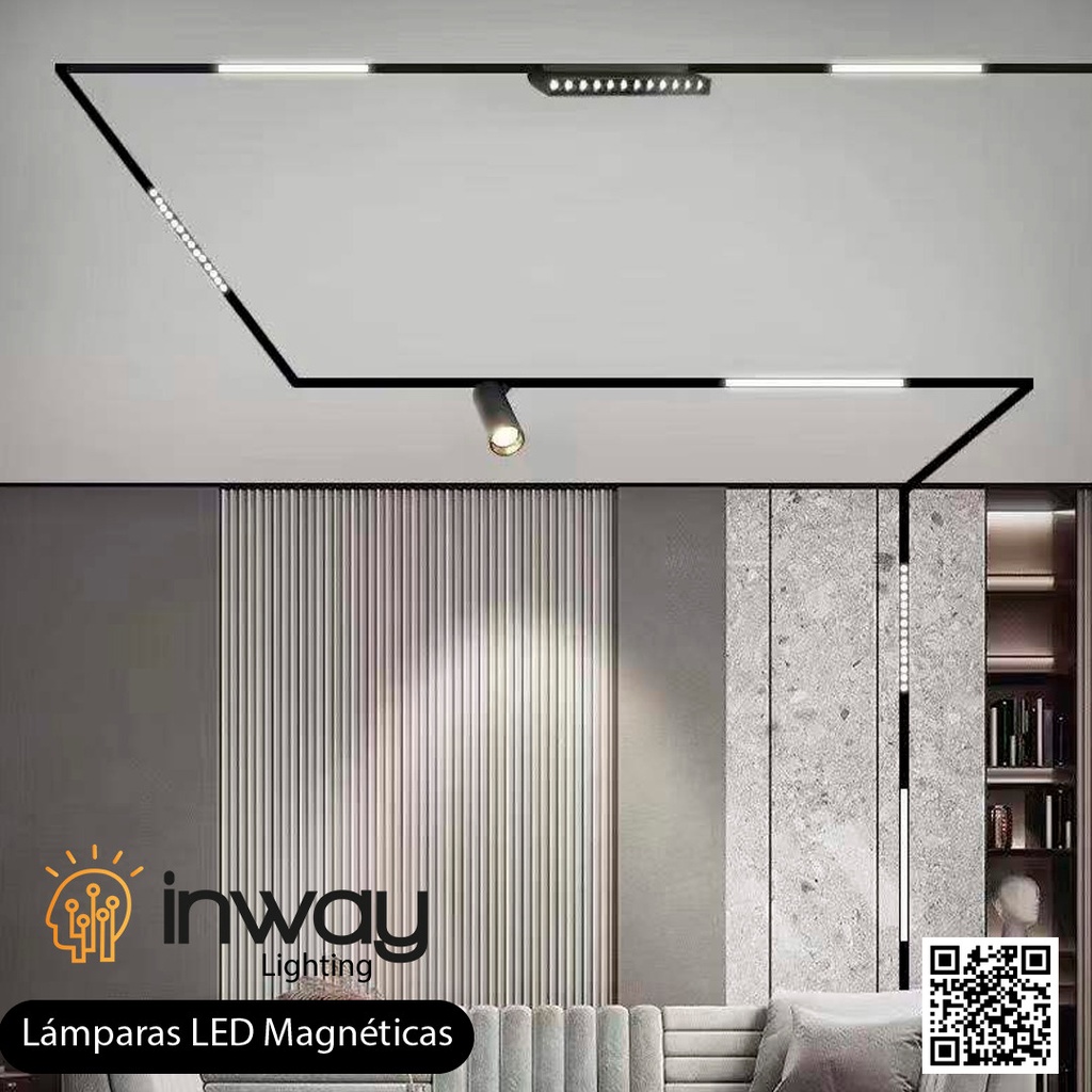 Lámpara de Superficie Magnética LED tipo Spotlight p/Riel de 20mm de ancho, 20W, Múltiple CCT con Switch WW 3000K / NW 4000K / CW 6000K, 48Vdc, Diámetro: 65mm, Instalación: Empotrar o Superficie, 24 Grados, Negra
