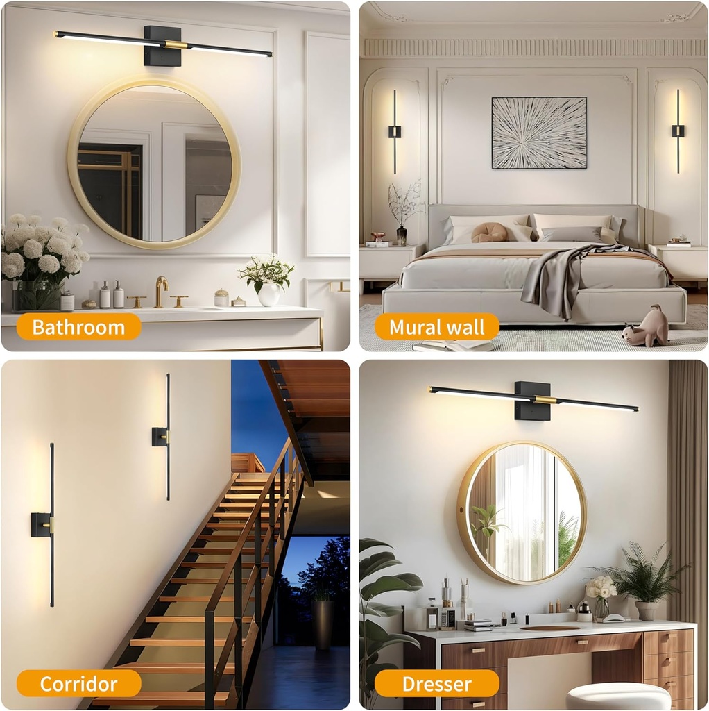 Lámpara LED Decorativa de Pared (aplique) Recargable, Luz indirecta, 5W, Múltiple CCT WW 3000K / NW 4000K / CW 6000K, Dimensiones: 720mm, IP20, Negro