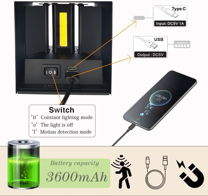 Lámpara LED Decorativa de Pared (aplique) Recargable, Up and Down, 16W, RGB-Múltiple CCT WW 3000K / NW 4000K / CW 6000K, Dimensiones: 100x100x80mm, IP20, Negro