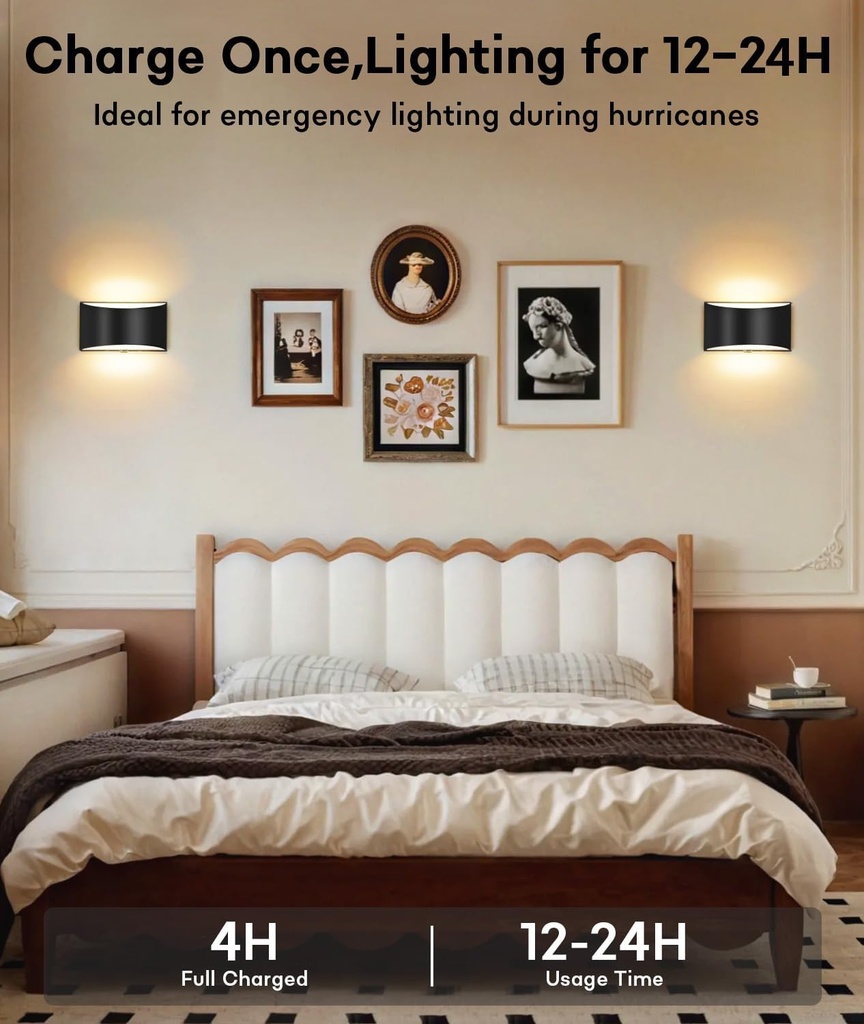 Lámpara LED Decorativa de Pared (aplique) Recargable, Up and Down, 3W, Múltiple CCT WW 3000K / NW 4000K / CW 6000K, Dimensiones: 650x72mm, IP20, Negro