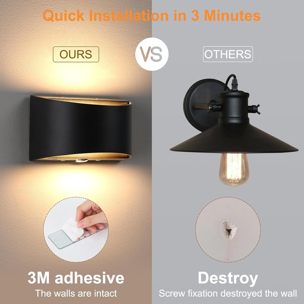 Lámpara LED Decorativa de Pared (aplique) Recargable, Up and Down, 3W, Múltiple CCT WW 3000K / NW 4000K / CW 6000K, Dimensiones: 650x72mm, IP20, Negro