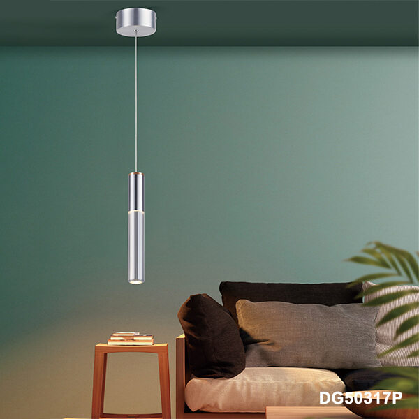 Lámpara LED Decorativa Colgante, DG50317P, 8W, 4000K Blando Natural, 85-265Vac, Dimensiones: 40x40x1500mm, IP20, Plateado