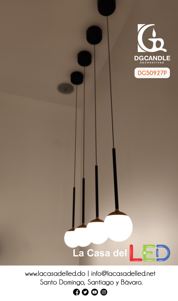 Lámpara LED Decorativa Colgante, DG50927P, 7W, 4000K Blanco Natural, 85-265Vac, Dimensioes: 99x99x1500mm, IP20, Plateado