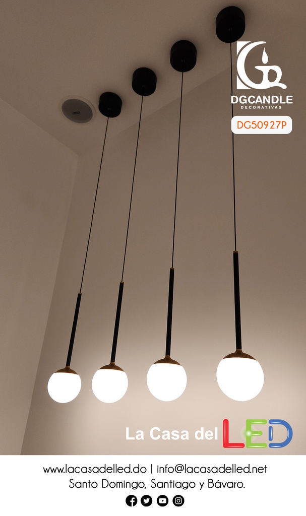 Lámpara LED Decorativa Colgante, DG50927P, 7W, 4000K Blanco Natural, 85-265Vac, Dimensioes: 99x99x1500mm, IP20, Plateado