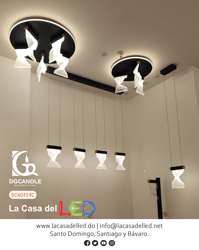 Lámpara LED Decorativa de Superficie, DG60324C, 54W, 4000K Blanco Natural, 85-265Vac, Dimensiones: 495x495x300mm, IP20, Verde oscuro con dorado