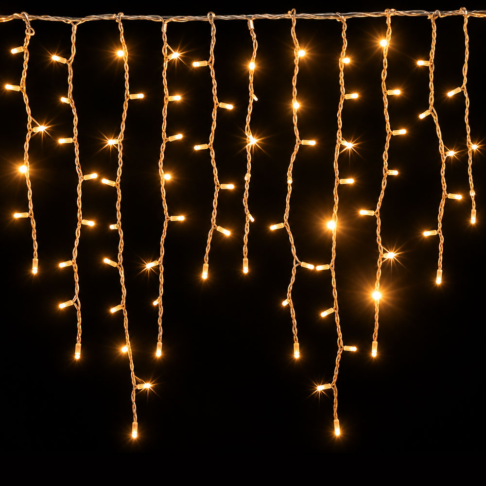 Lagrima / Carambano LED p/Exterior, 14W, 2,040Lm, 2700K Blanco Cálido, 110Vac, 240pcs de LED, 48 tiras, 5Mx0.7M, Con cable blanco de cobre 2xφ0.2mm2, IP44