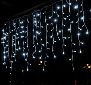 Lagrima / Carambano LED p/Exterior, 14W, 2,040Lm, 6000K Blanco Frio, 110Vac, 240pcs de LED, 48 tiras, 5Mx0.7M, Con cable blanco de cobre 2xφ0.2mm2, IP44