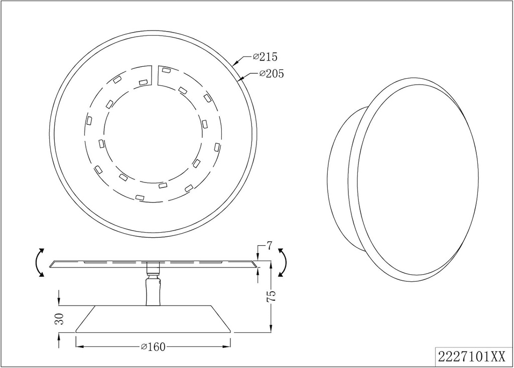 Lámpara LED Decorativa de Pared (Aplique), DG50215W, 3W, 6000K Blanco Frío, 85-265Vac, Dimensiones: Φ120X120XH60MM, IP20