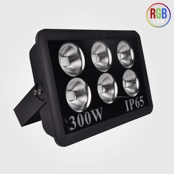 Reflector COB LED, 300W, 6x50W, RGB, 100-260Vac, IP65, 60 Grados, Con Memoria Interna, Con Control, Negro