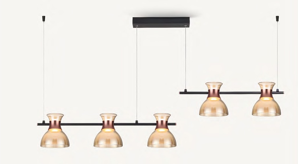 Lámpara LED Decorativa Colgante, DG50376P, 40W, 4000K Blanco Natural, 85-265Vac, Dimensiones: 1500x170x2000mm, IP20, Negro con rose gold