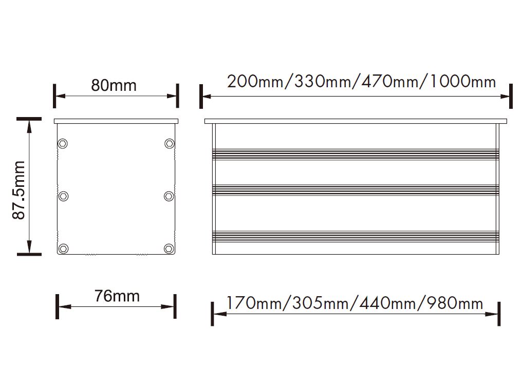 Barra LED, p/Empotrar de Exterior, DG-C012-1400, 14W, CW 6000K, 24Vdc, IP67, 50x40 Grados, Dimensiones: 335x80x87.5mm, Material: Acero Inoxidable 316