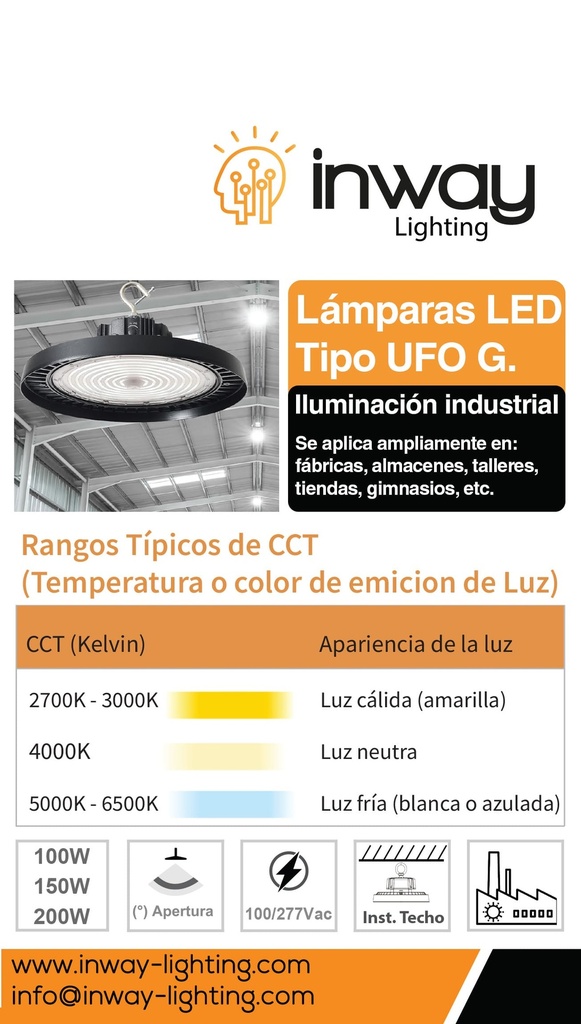 Lámpara High Bay SMD LED, Tipo UFO G, 200W, 6000K Blanco Frío, 100-277Vac, IP65, 90 Grados, Dimensiones: Ф305x160mm, con Certificación UL