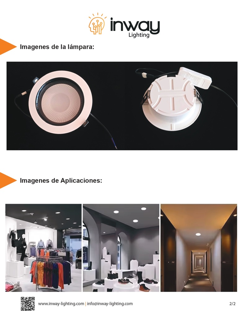 Down Light LED, 35W, Múltiple CCT WW 3000K / CW 6000K, 100-265Vac, Dimmable 0-10V, Cabeza no movible, Dimensiones: Φ230x55mm, IP20, 120 Grados