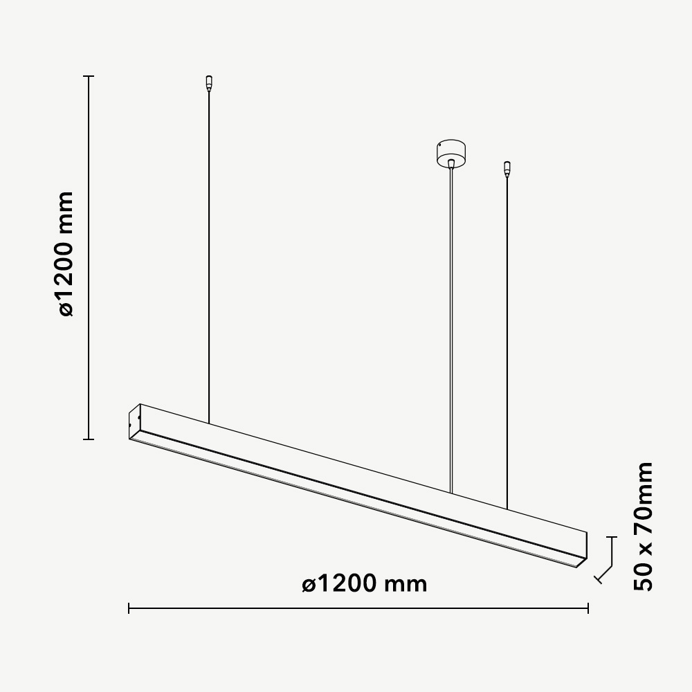 Lámpara Lineal Light para Colgar LED, 40W, 47.24"(120cm), Múltiple CCT WW 3000K / NW 4000K / CW 6000K, Frost, 100-240Vac, 120 Grados, Negra
